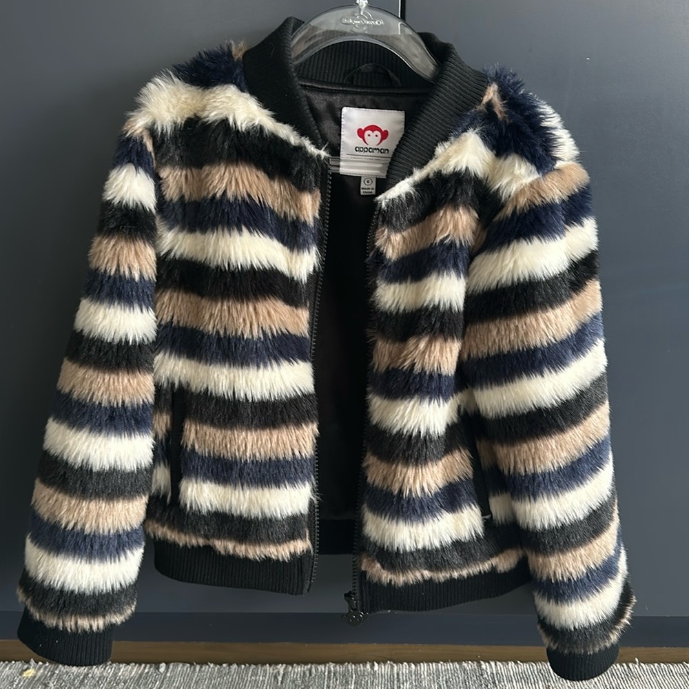 Appaman size 6 girls faux fur bomber multi color